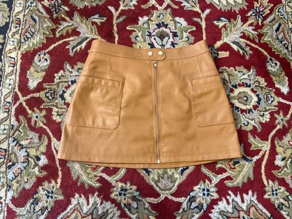 Free People Dresses & Skirts - Free People 8 M Faux Vegan Leather Mini Skirt Camel Brown Boho Indie Festival